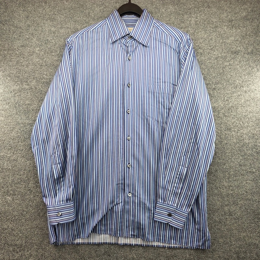 Ermenegildo Zegna Mens Blue Striped Cotton Button Down Shirt Made in Italy L
